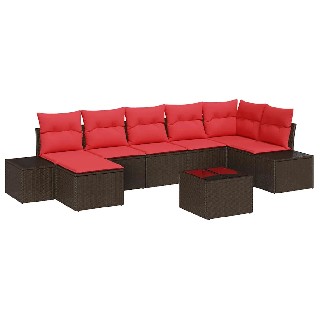 Set Divano da Giardino con cuscino 8 pcs Marrone polyrattan
