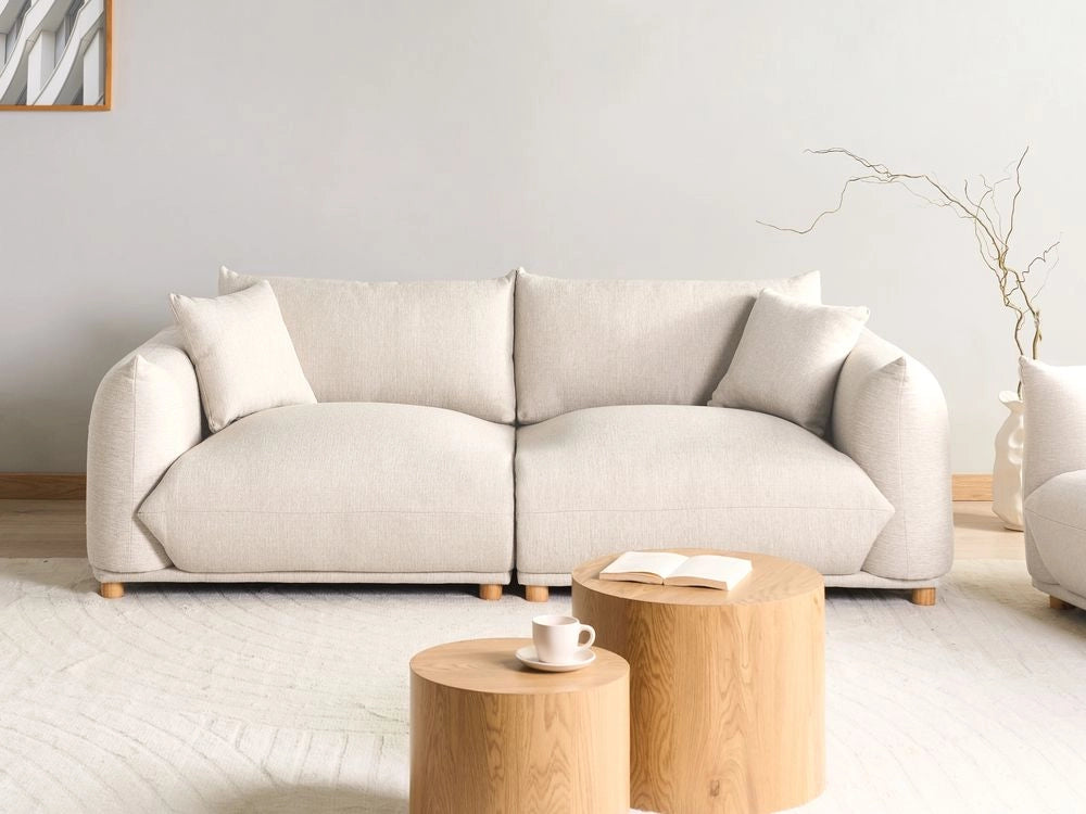 Divano in tessuto Beige chiaro imbottito in poliestere 3 posti con cuscini decorativi Divano da soggiorno