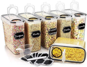 Set di 6 contenitori a gas chiuso (4 litri) per cereali per colazione e alimenti secchi per zucchero, farina, snack e accessori da forno con coperchi neri