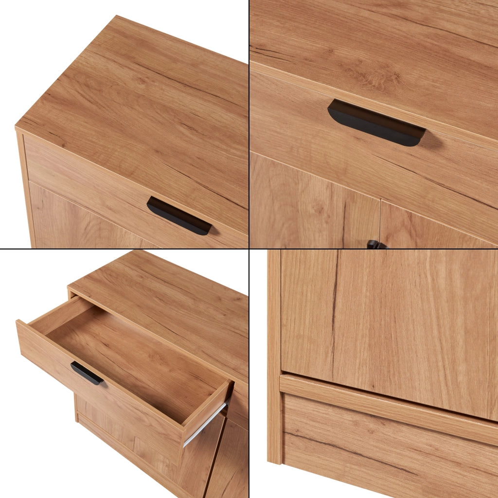 Comò Varkaus con 2 Cassetti e 4 Ante 75 x 140 x 40 cm - Effetto Rovere [en.casa]
