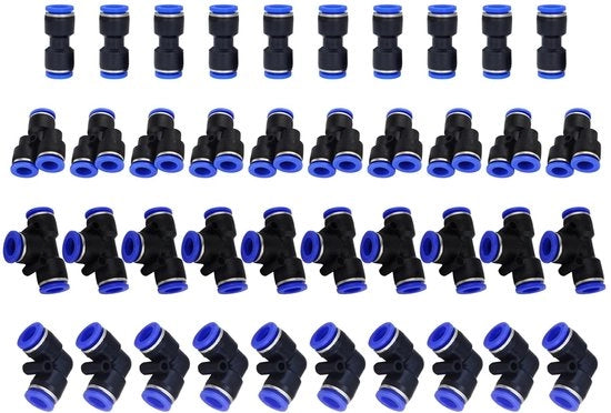 Connettori pneumatici 40 pezzi - Aderenti a pressione - Fissaggi a Y/Splitter/T-steli - Robusti e resistenti - Pressione di lavoro 0-1 MPa - Intervallo di temperatura -20°C a 60°C - Connettori di aria