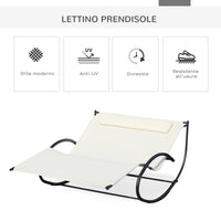 Lettino Prendisole a Dondolo 2 Posti da Giardino 140x200x88 cm in Metallo e Textilene Bianco Crema