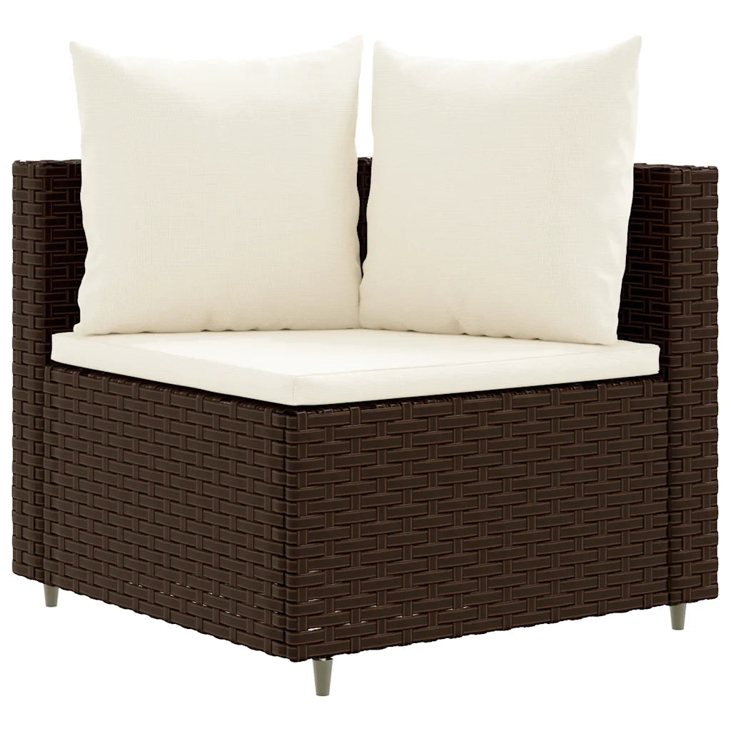 Set Divano da Giardino 5 pz con Cuscini Marrone in Polyrattan