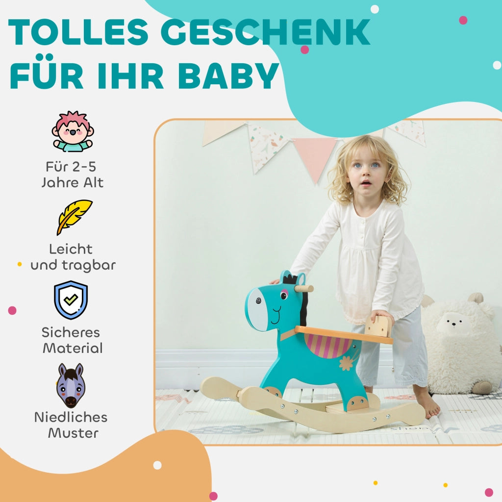 Giocattolo Dondolo Asino per Bambini con Maniglie Sicurezza ¨C zephmum ¨C 59x27x43 cm Blu Verde