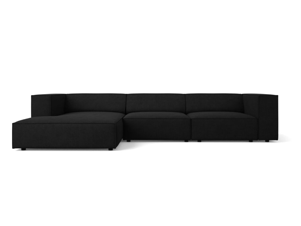 Cosmopolitan Design - Divano angolare sinistro "Arendal" 4 posti in ciniglia con effetto a coste nero 