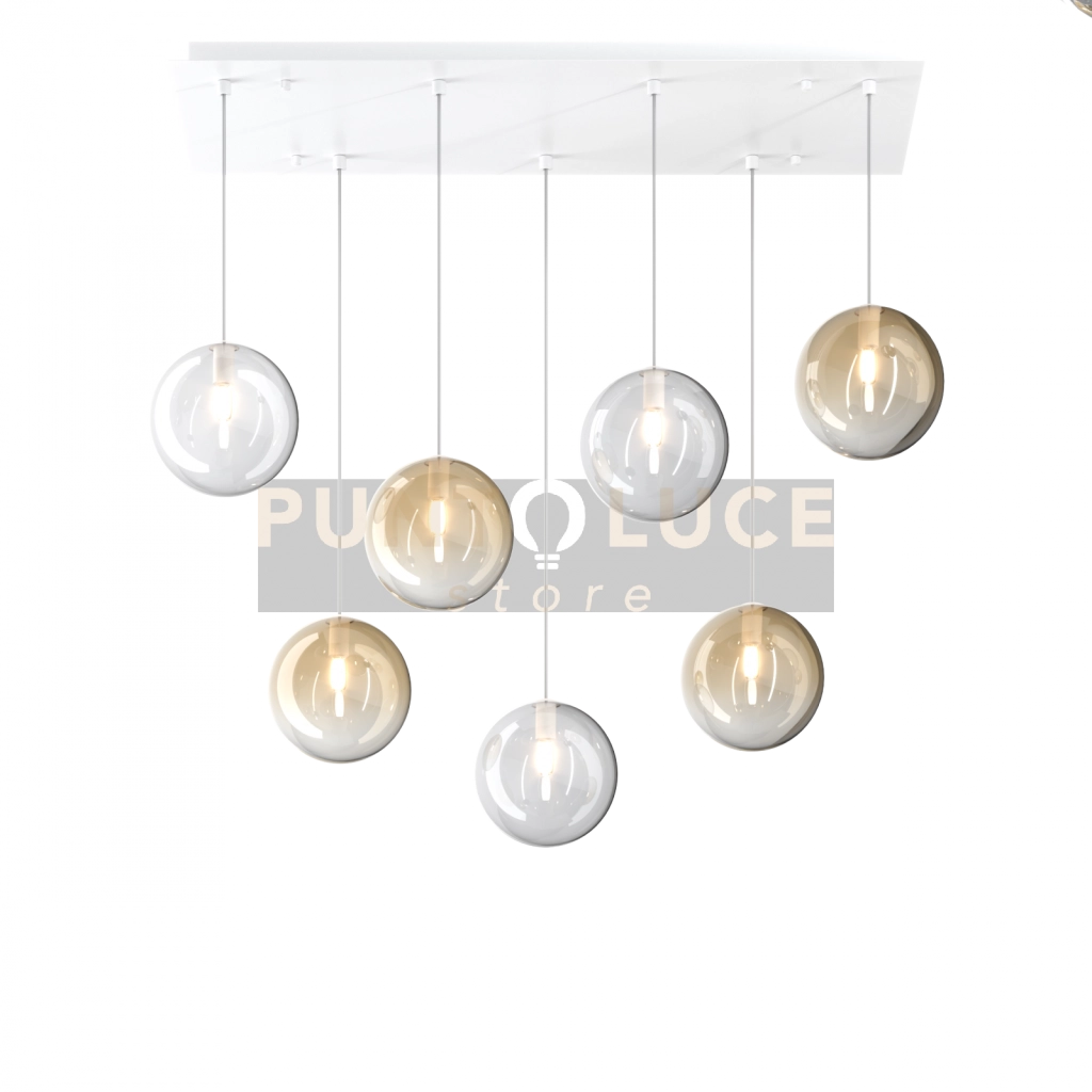 SOSPENSIONE CROMO 7 LUCI RETTANGOLARE VETRI 3X TR + 4X AM 1184CR-S7 R-TA