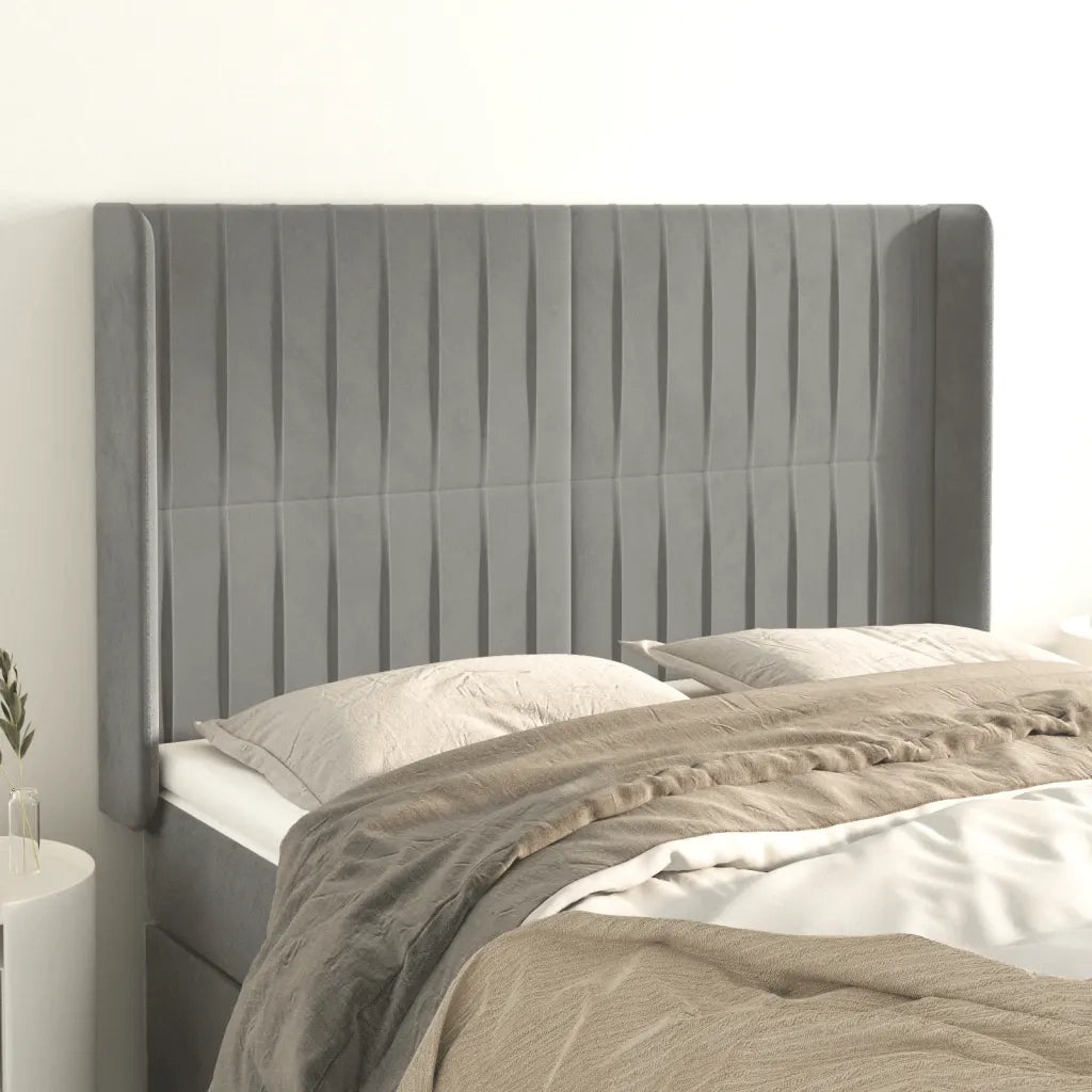 Testiera | Testata ad Orecchio Grigio Chiaro 147x16x118/128 cm in Velluto