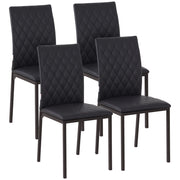 Set 4 Sedie da Pranzo in Similpelle con Cuciture a Rombi e Gambe in Metallo, Nero ¨C Zephmum ¨C 4 Pezzi