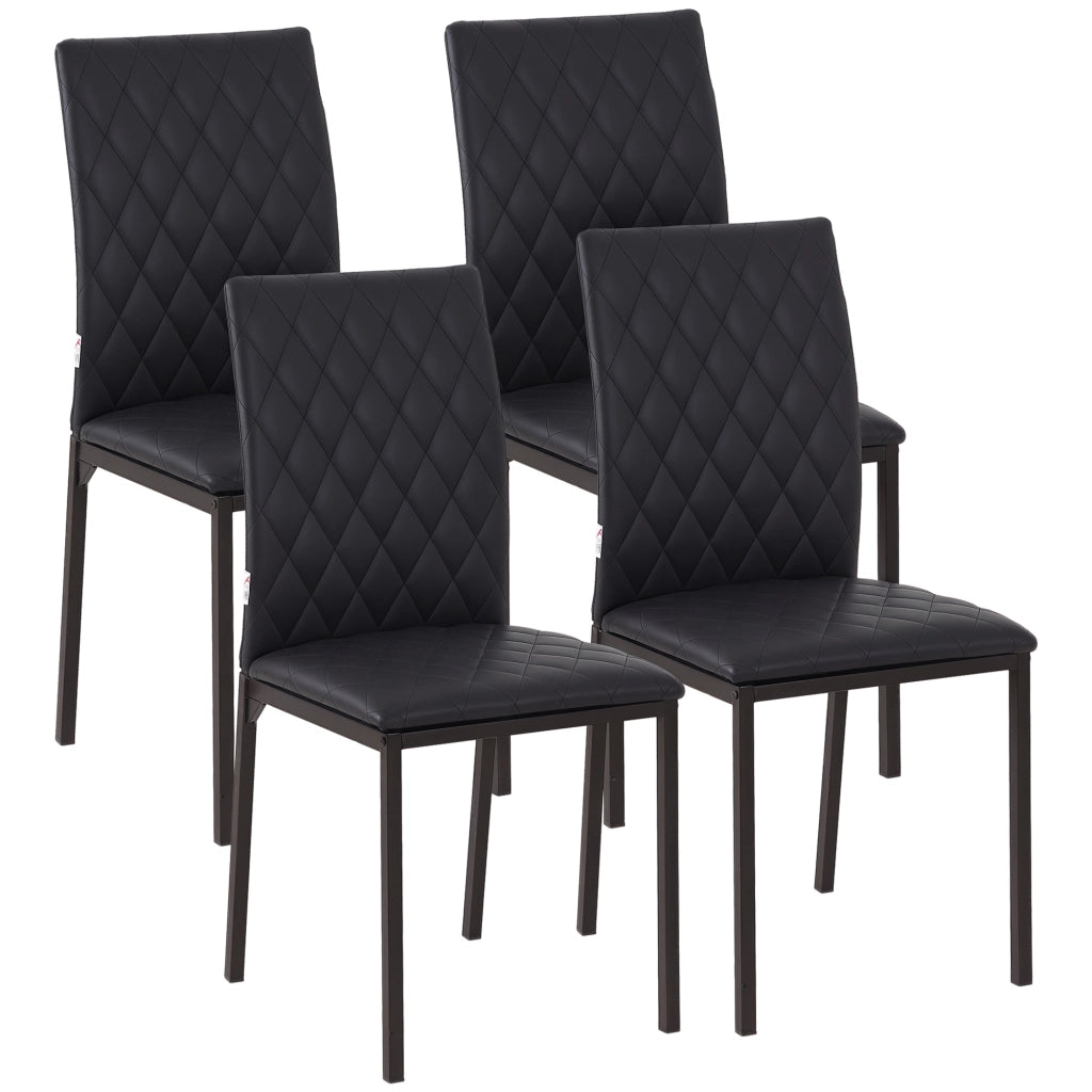 Set 4 Sedie da Pranzo in Similpelle con Cuciture a Rombi e Gambe in Metallo, Nero ¨C Zephmum ¨C 4 Pezzi