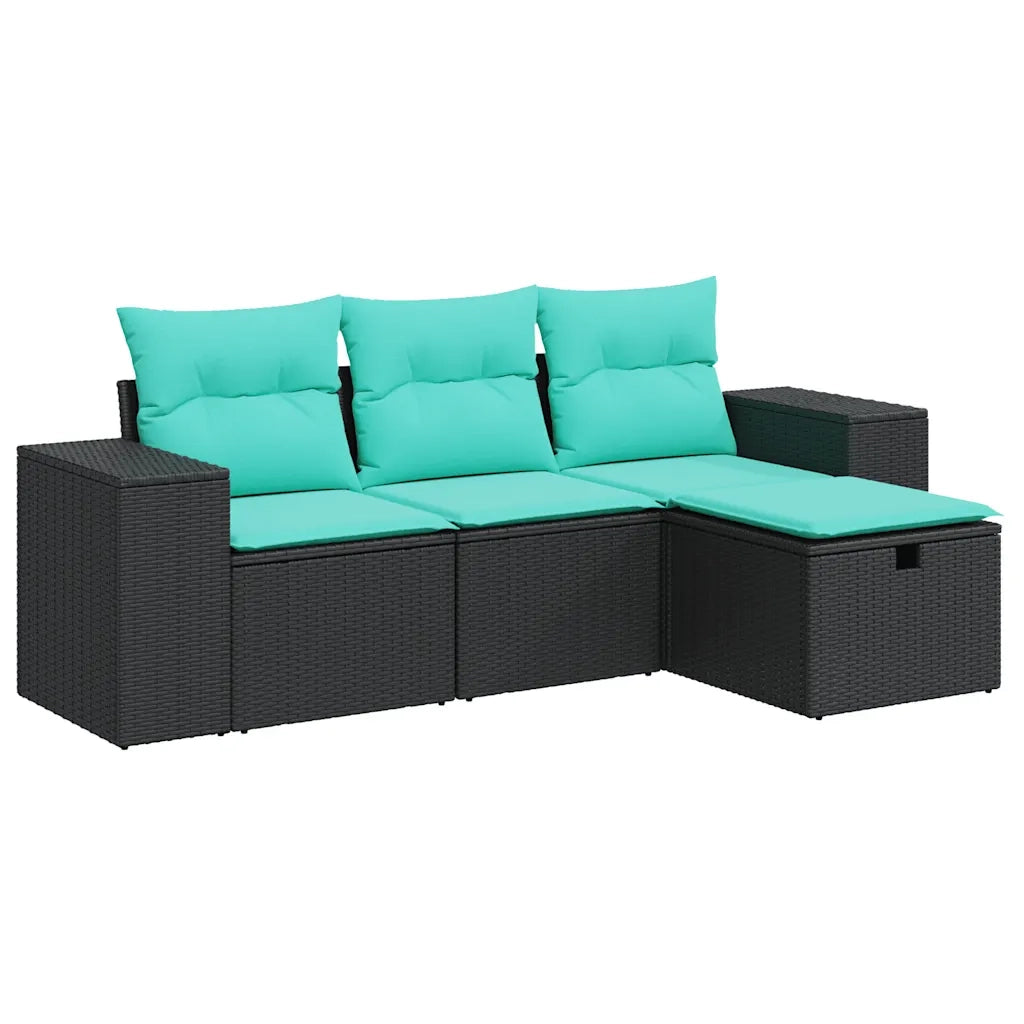 Set Divani da Giardino 4 pz | Set Salotto da Giardino con Cuscini Nero in Polyrattan