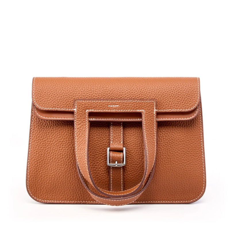 Borsa a mano casual da donna in vera pelle marrone