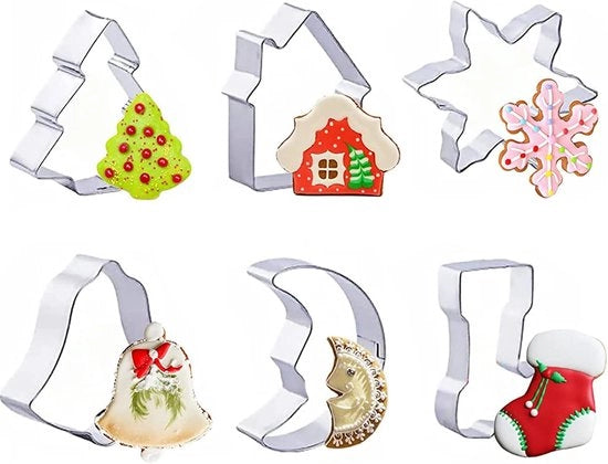 Decorazioni per Natale - 6 pezzi in acciaio inossidabile - set di mollette per biscotti - forme per dolci da festa