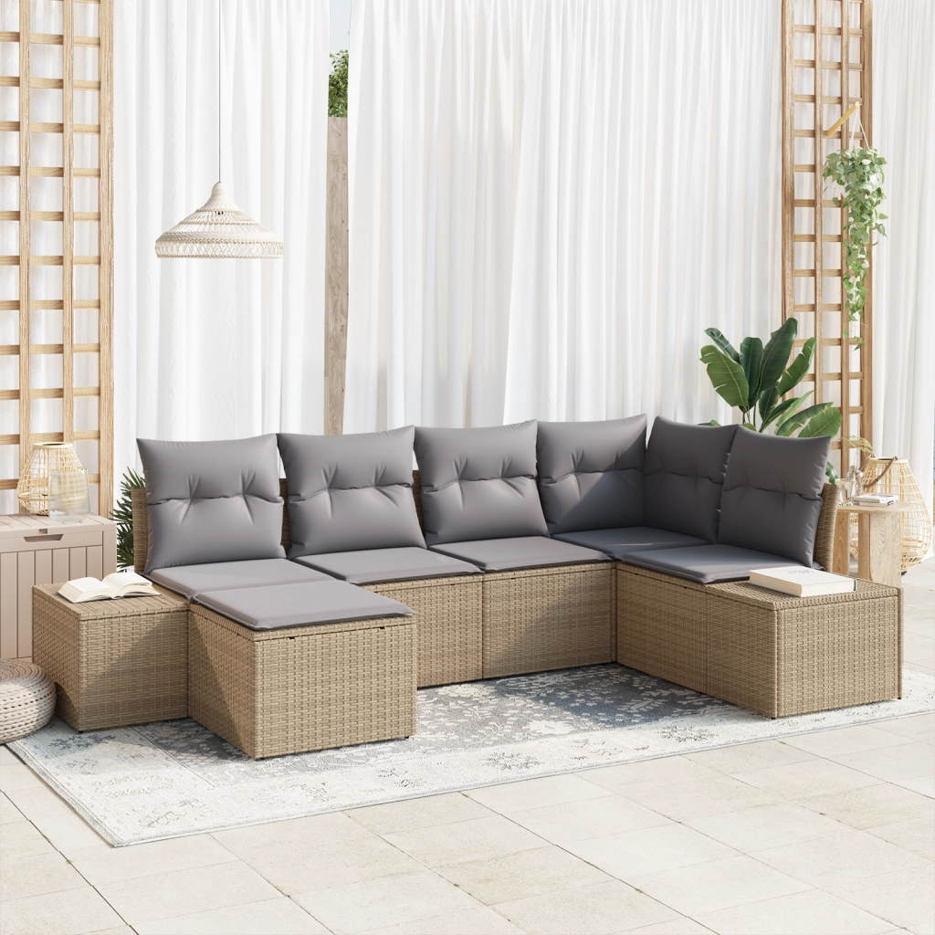 Set da giardino 6 pezzi di con cuscini beige in rattan