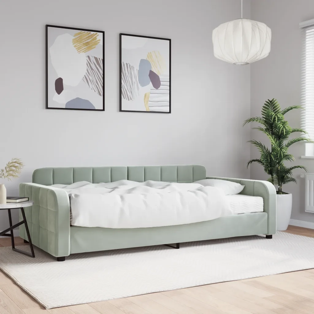 Divano Letto con Materasso Grigio Chiaro 100x200 cm in Velluto 3196912