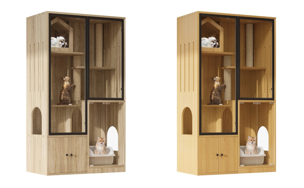 Gattile a 4 Piani con Tiragraffi ¨C MINIMAL ¨C Legno Naturale, 90x50x160 cm