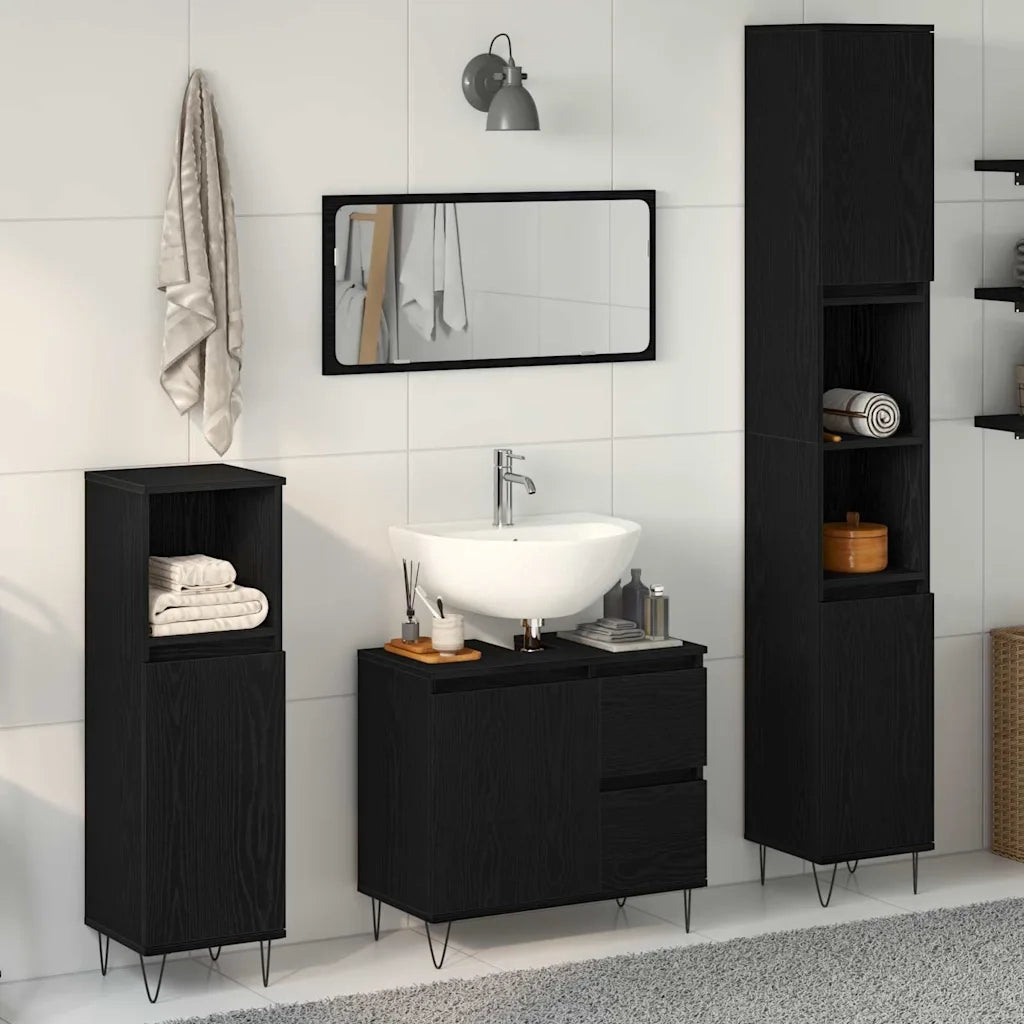 Set di mobili per il bagno 3 pcs Rovere Nero 30 x 30 x 190 cm 3333097