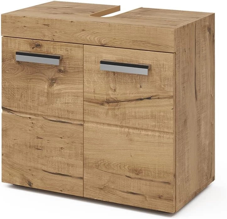 Mobile sottolavabo per bagno Luna, Quercia Wotan, 60 x 56 cm, per montaggio a parete, combinabile con altri mobili Luna