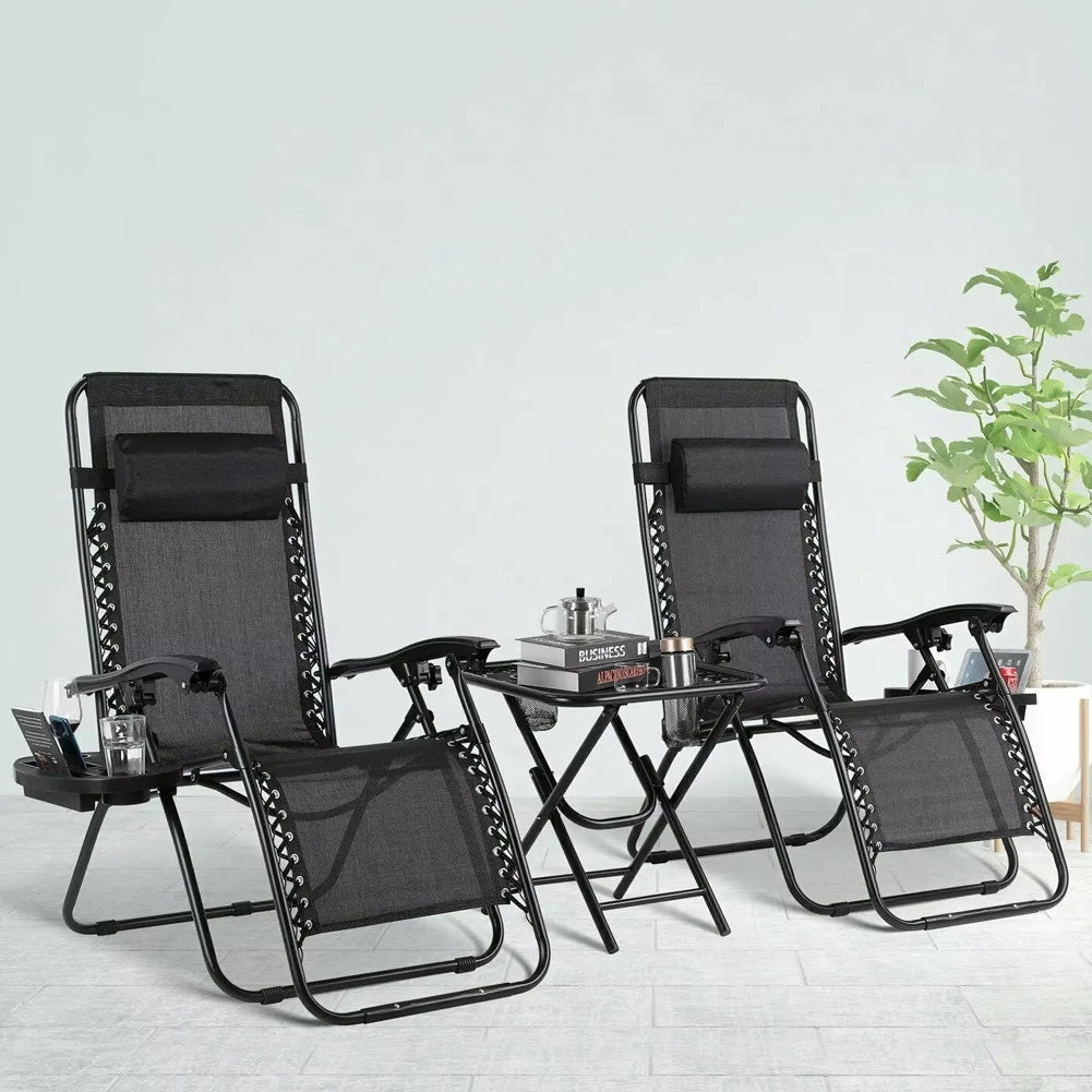 Set 2 Sedie Sdraio Zero Gravity Reclinabili Tavolino Pieghevole Esterno Giardino