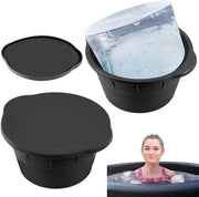 Iscrizione per ghiaccio grande con coperchio - 2 pezzi - 36kg - Riciclabile - Lavastoviglie - Silicone - Contenitore per cubetti di ghiaccio - Stencil - Campeggio - Pesca - Nero