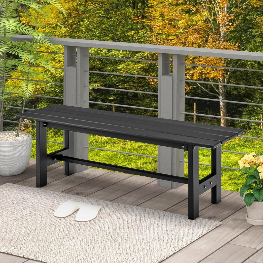 Panchina da Giardino con Sedile a Doghe, Telaio in Metallo e Verniciato a Polvere, Panca a 2 Posti da Giardino per Parco e Esterno, 120x34,5x40 cm (Nero)