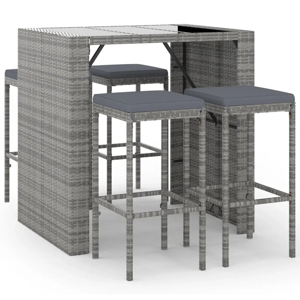 Set Bar da Giardino 5 pz | Set Salotto da Giardino con Cuscini in Polyrattan Grigio