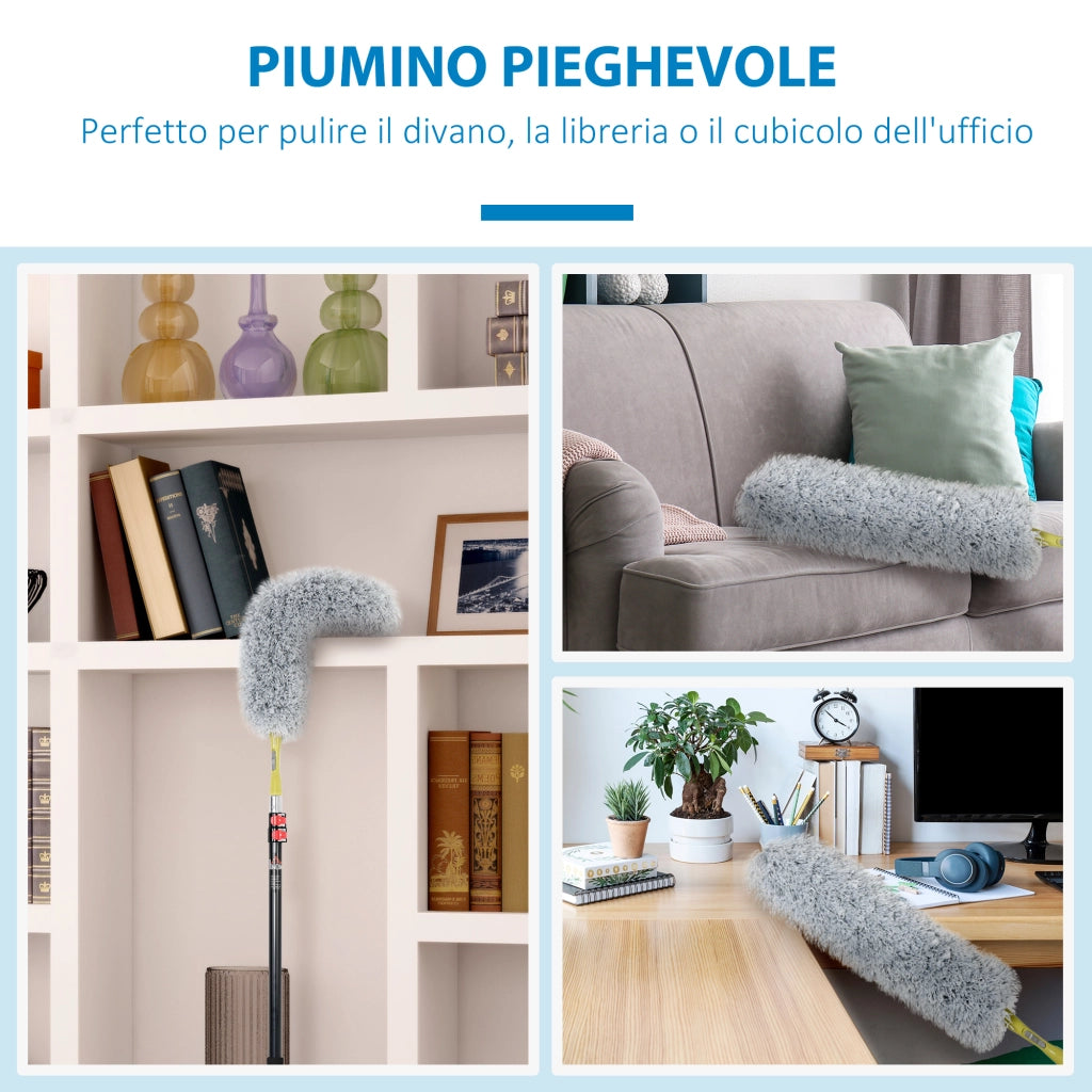 Kit di Pulizia per Casa e Ufficio con Asta Allungabile, Spolverino per Ragnatele, Spolverino in Microfibra e Spolverino per Ventilatore a Soffitto, Giallo e Grigio