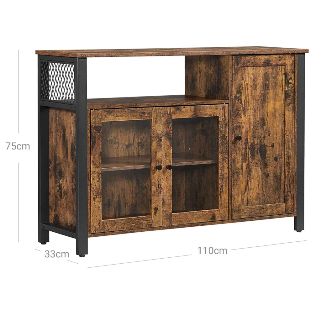 Mobile contenitore con credenza e armadio a 3 ante per sala da pranzo soggiorno cucina 110 x 33 x 75 cm stile industriale marrone 12_0006425