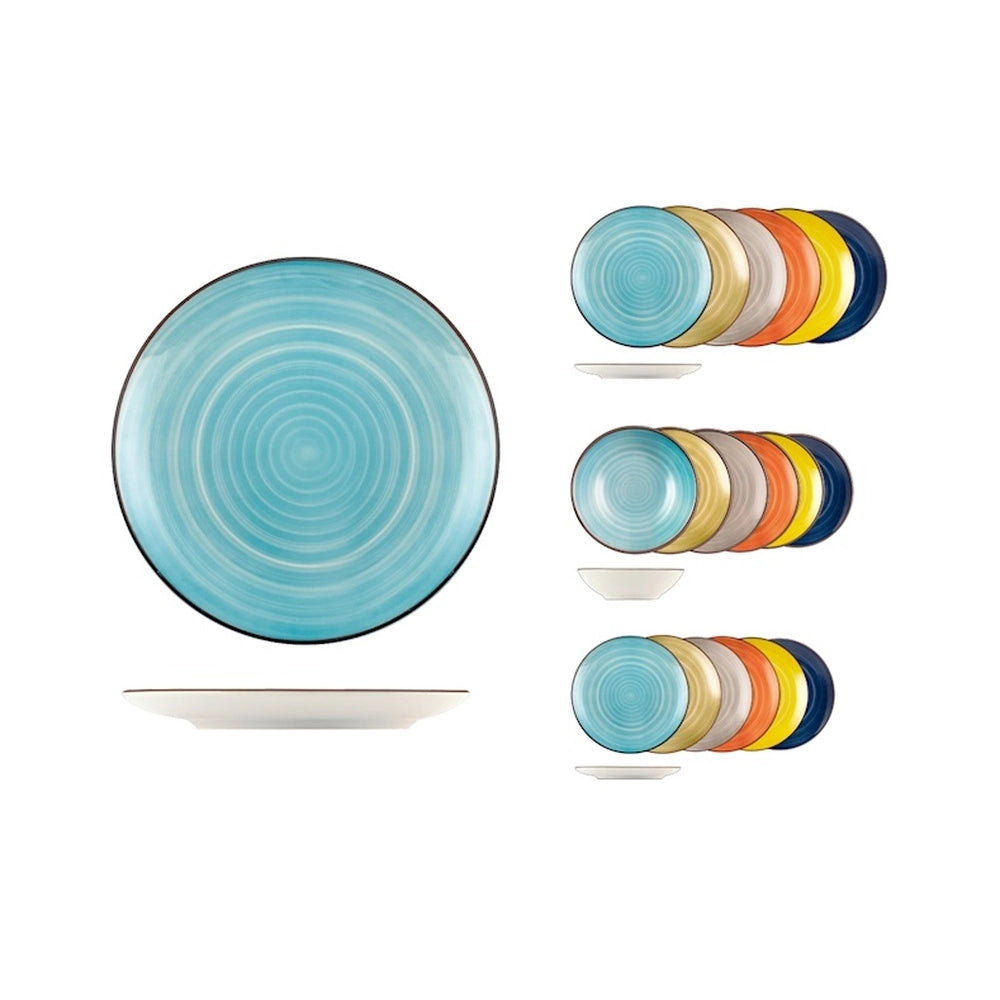 Servizio di Piatti da Tavola in Porcellana Caribe Color 18 Pezzi