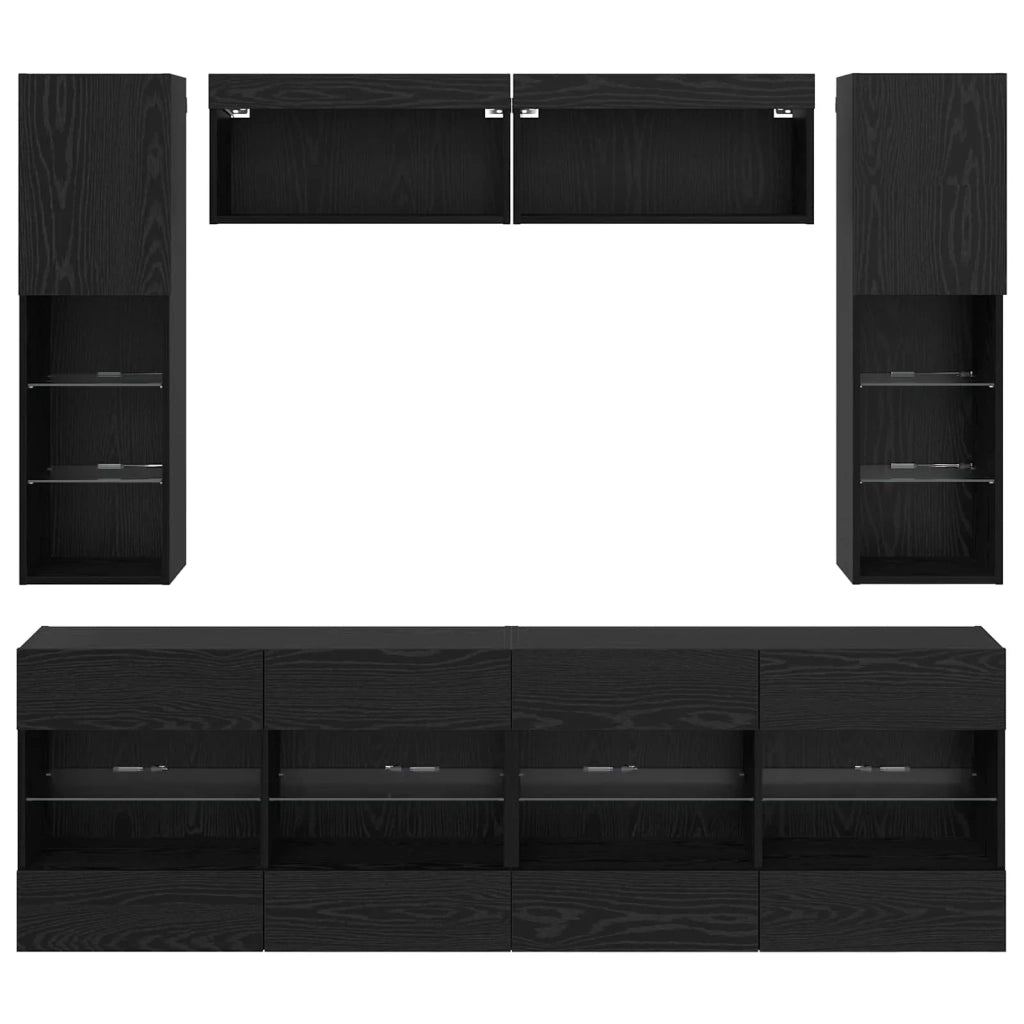 Set di Mobiletto da TV a Parete con led 6 pcs Rovere Nero 3402997