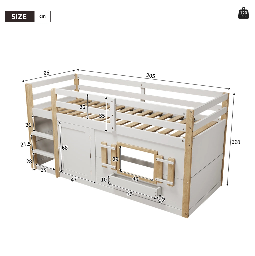 Letto a castello multifunzione 90x200 cm con area gioco, bianco