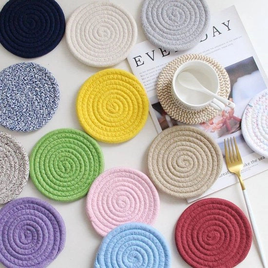 Sostegni termoresistenti - Sostegni in cotone - Sostegni a rullo in vetro - Sostegni per bicchieri - Sostegni con supporto - Diametro 18 cm - Tavolo di sostegno