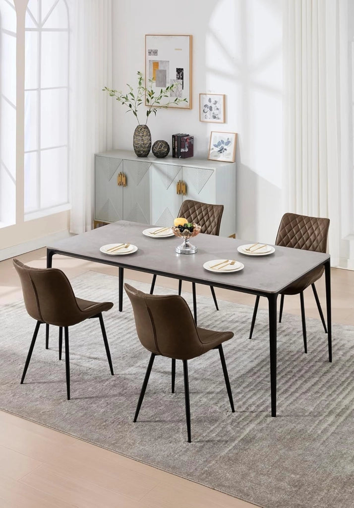 WOLTU set di 4 sedie cucina moderne sedie imbottite Adatte per Sala da Pranzo, Soggiorno, Camera da Letto Estetica in Ecopelle Marrone Metallo BH210br-4