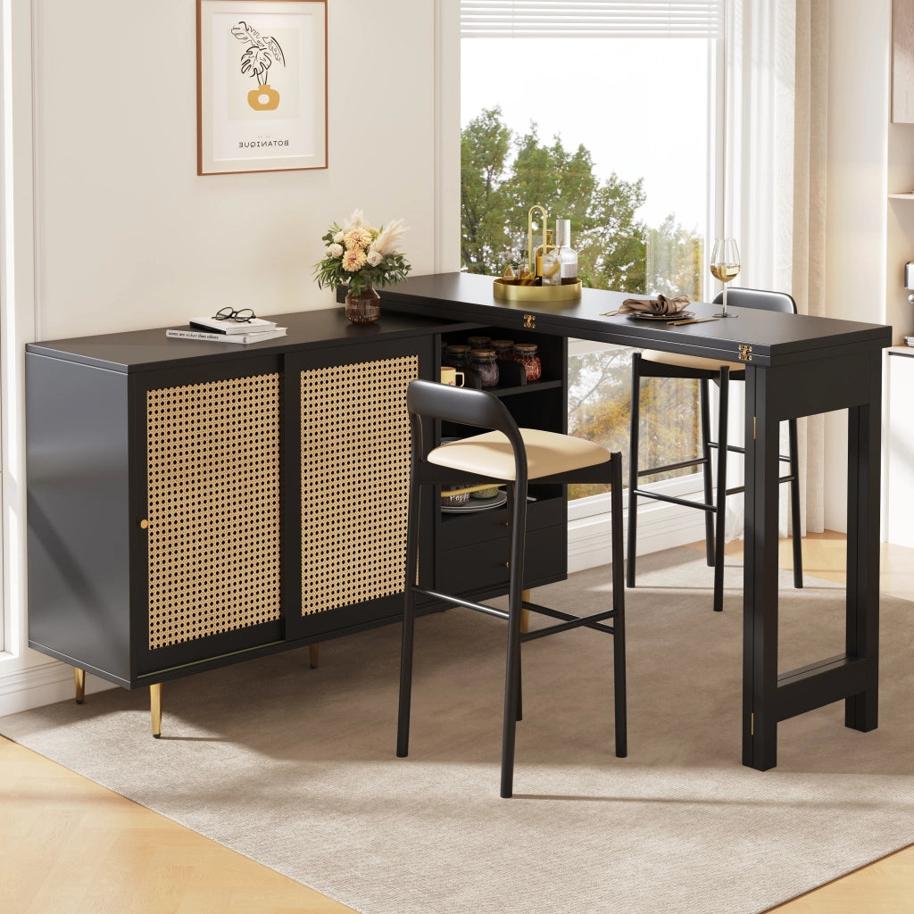 Tavolo Bar Girevole 360¡ã con Armadio e Ripiano ¨C Xylo ¨C Nero, 107x40x71 cm