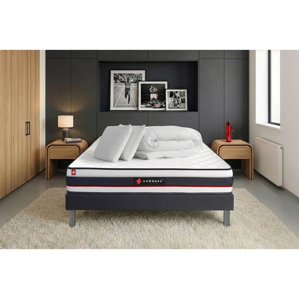 Pacchetto letto completo - Materasso 160x200cm + Box spring con doghe (kit) + 2 cuscini + Piumino - Modulo
