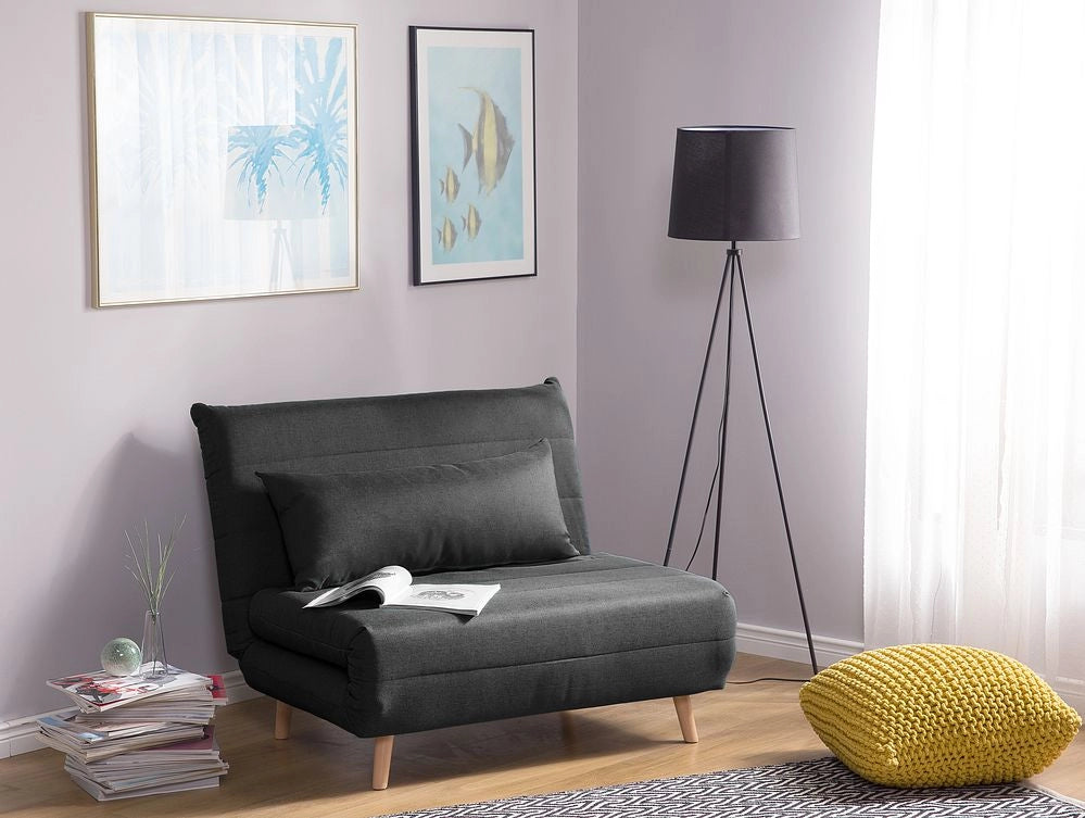 Divano letto piccolo in tessuto grigio scuro 1 posto letto pieghevole senza braccioli scandinavo