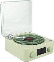 Bluetooth speaker in stile di giradischi con lampada da notte e orologio - lettore CD portatile per camera da letto ufficio festa (VERDE)