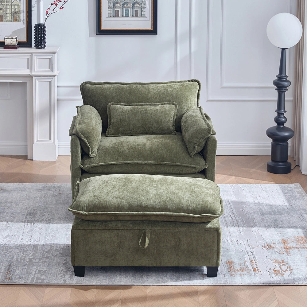 Poltrona oversize - Xylo - con poggiapiedi e pouf tasche laterali velluto