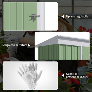 Casetta Box da Giardino 161x95x163/181 cm in Acciaio Verde