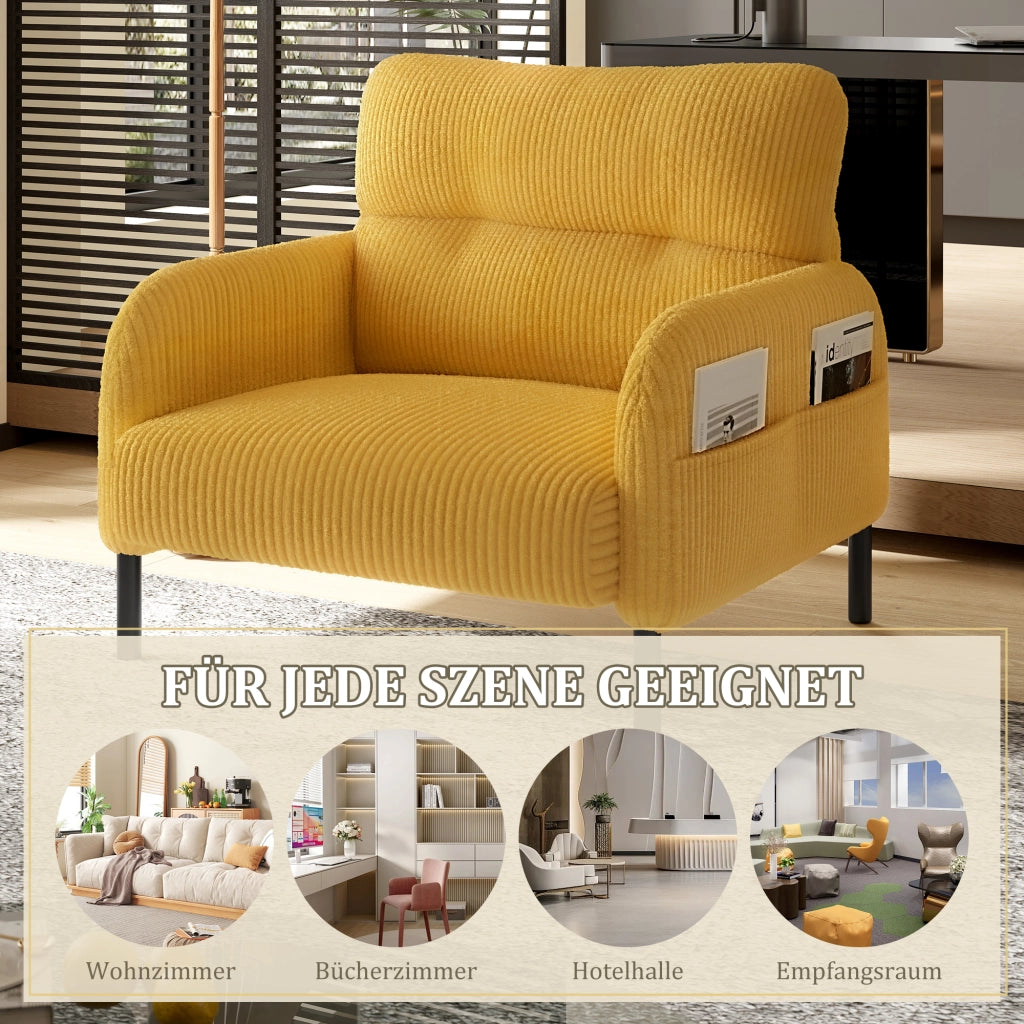POLTRONA singola in corduroy giallo 67x75x79 cm con tasca laterale