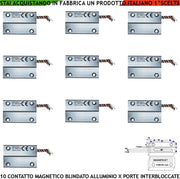 Sensore Magnetico Antifurto Porte Ferro Interbloccata Posizione Aperta o Chiusa 10 Pezzi Contatto Reed Campo 20 mm 5 Fili 3 Scambio C.NC.NA 2 Tamper Tensione Max 30 V 10 W Fissaggio Tramite Fori IP65