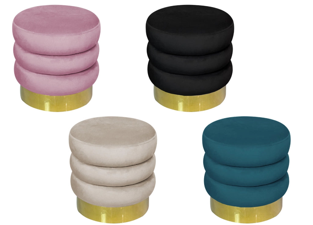 Pouf Salotto/Camera Rotondo Imbottito Modello Velvet Creamy Tinta Unita - Pouf - Beige