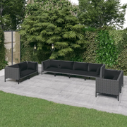 Set Divani Giardino 8 pz con Cuscini in Polyrattan Grigio Scuro cod mxl 48750