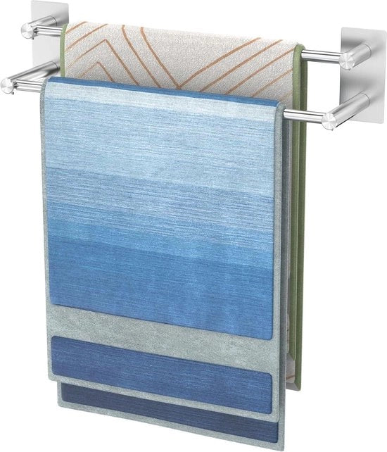 Sostegno doppio asciugamano fissaggio a muro - Sostegno asciugamano autoadesivo - 40CM - Bagno cucina