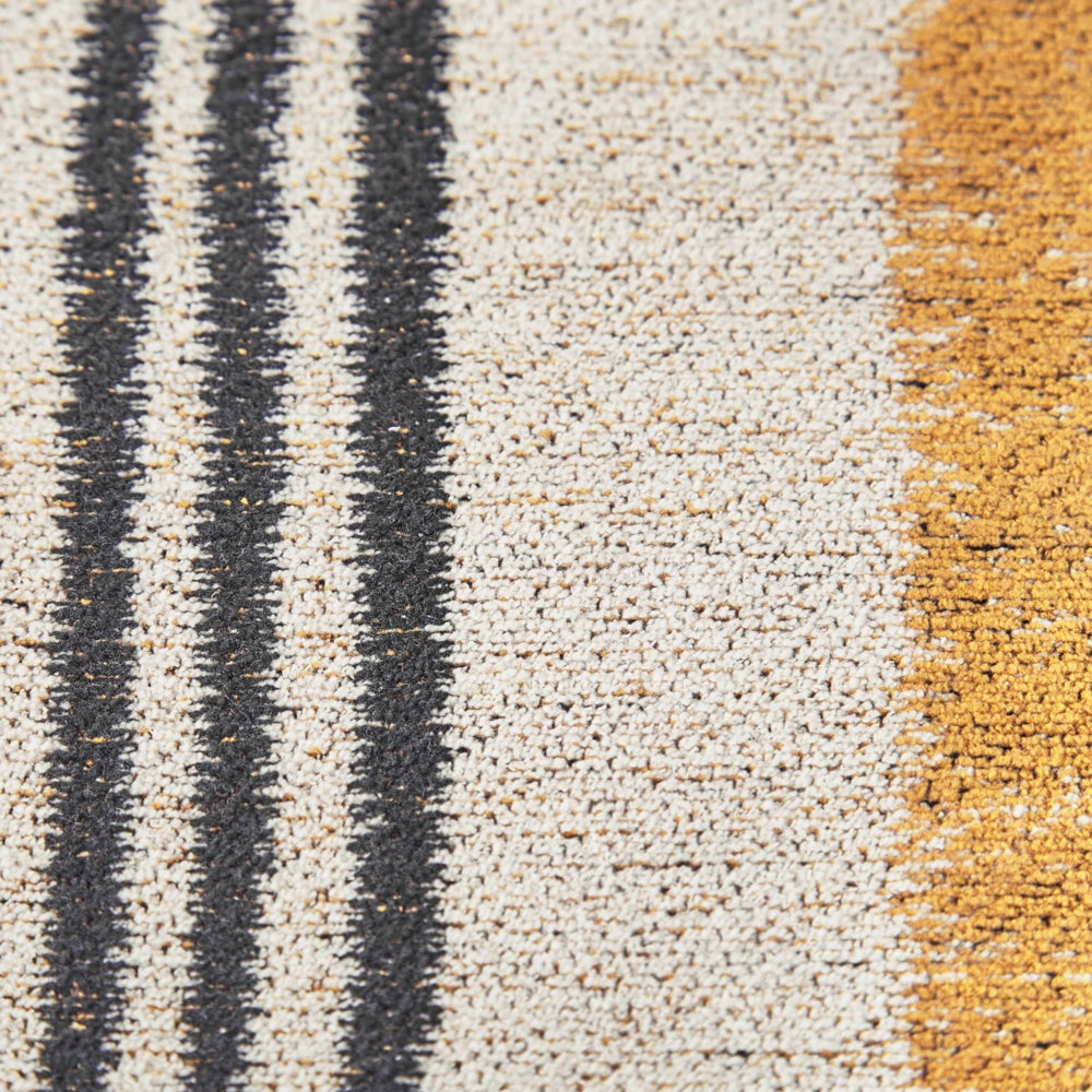 Tappeto giallo e nero in cotone 140 x 200 cm a trama piatta Jacquard con motivo a righe Boho Soggiorno Camera da letto