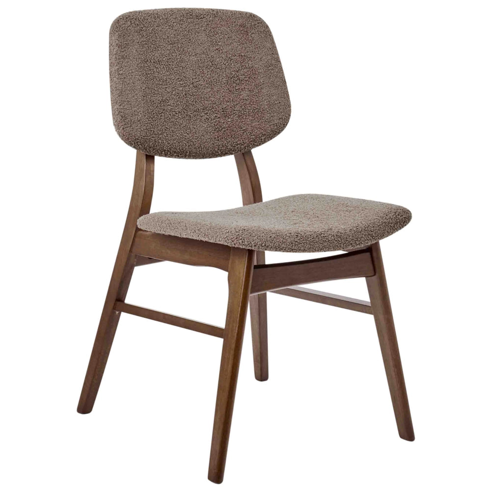 Set di 2 sedie da pranzo in tessuto tortora e legno scuro stile retrò senza braccioli