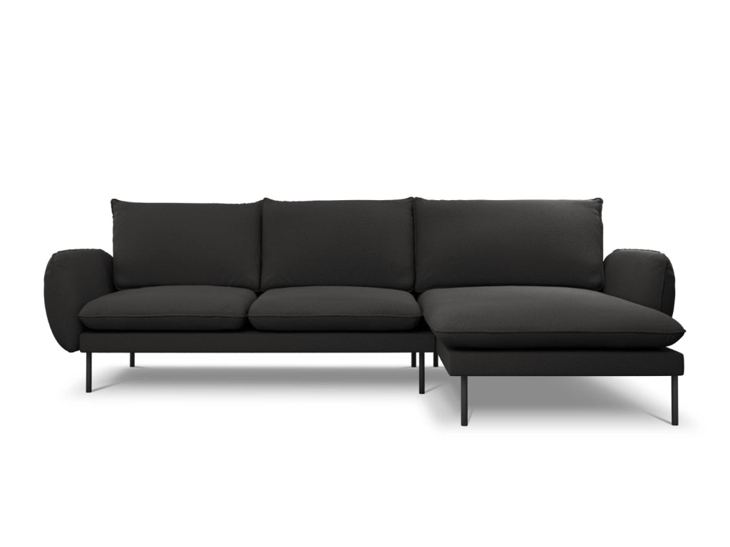 Cosmopolitan Design - Divano angolare destro "Vienna" 5 posti in bouclé nero 