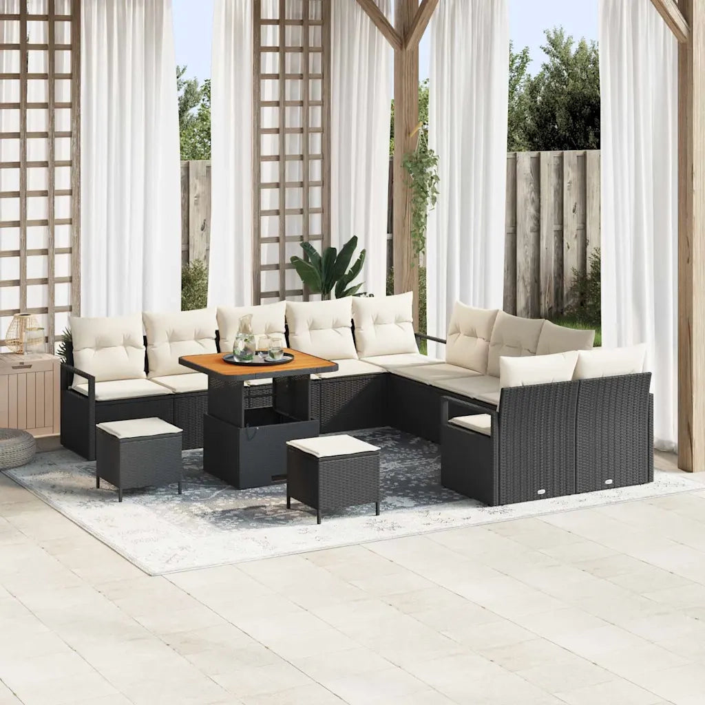 Set Divano da Giardino con cuscino 13 pcs Nero polyrattan
