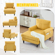 Poltrona Relax Ampia con Braccioli e Tasche Laterali Comfort Ergonomico Piedi in Legno in Ciniglia Giallo Senape