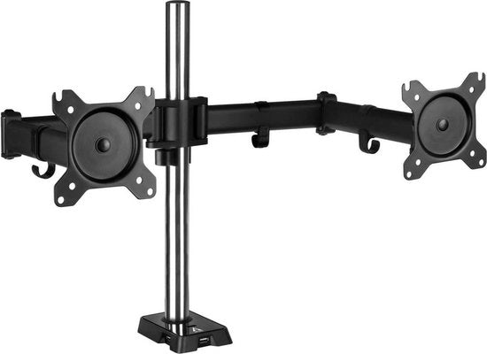Braccio per due monitori da 34"-35" Ultrawide - VESA 75x75/100x100 - fissaggio al bordo del tavolo - Hub USB 4 porte - Nero lucido