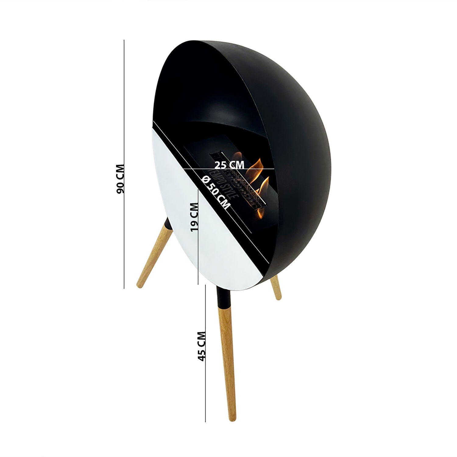 Camino a Bioetanolo da Terra Jupiter Serbatoio 850 ml in Acciaio Verniciato Nero e Rovere